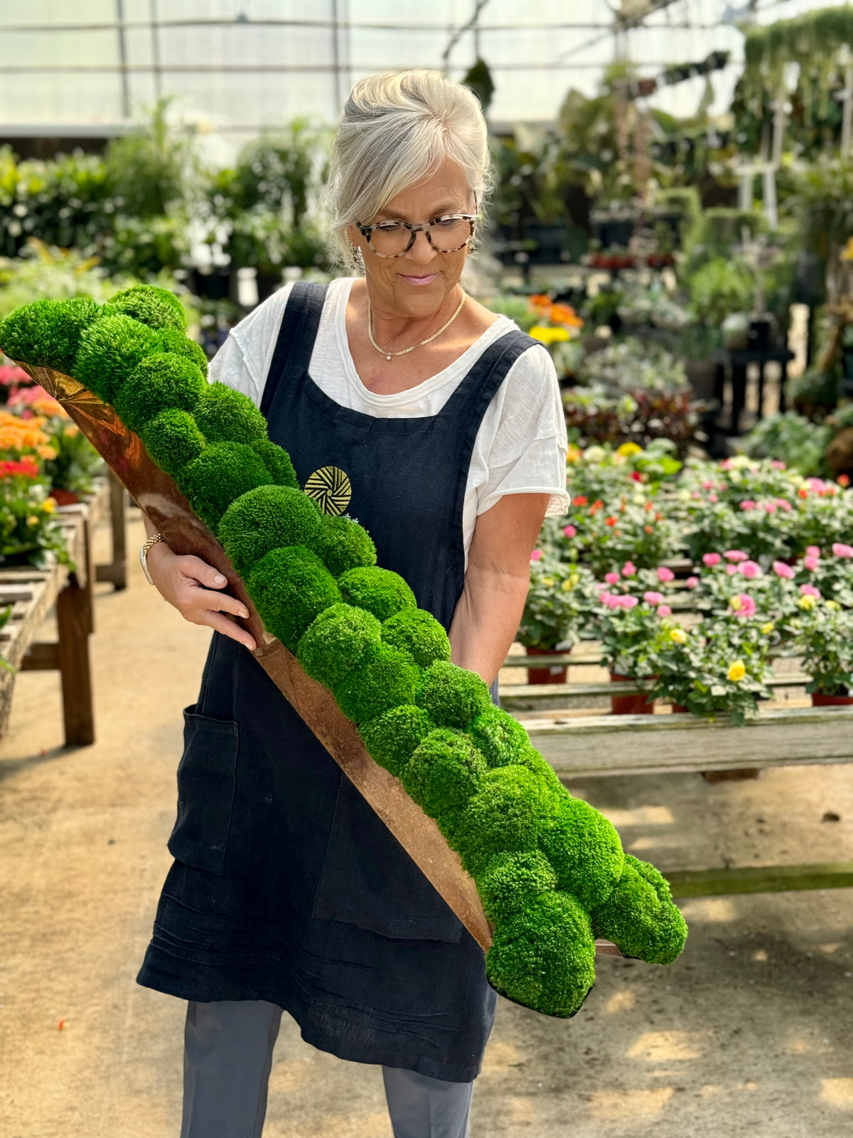 EXTRA LONG MOSS MOUND IN COPPER TROUGH