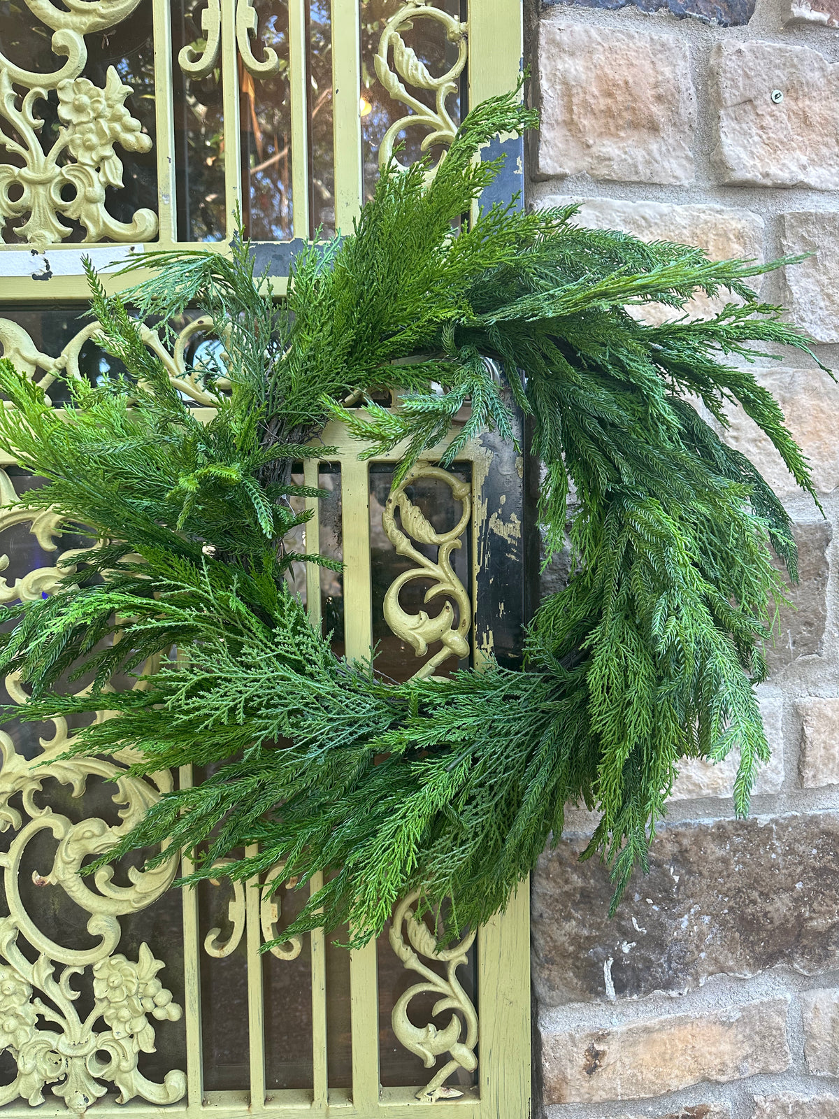 26" FAUX CYPRESS/NORFOLK PINE WREATH