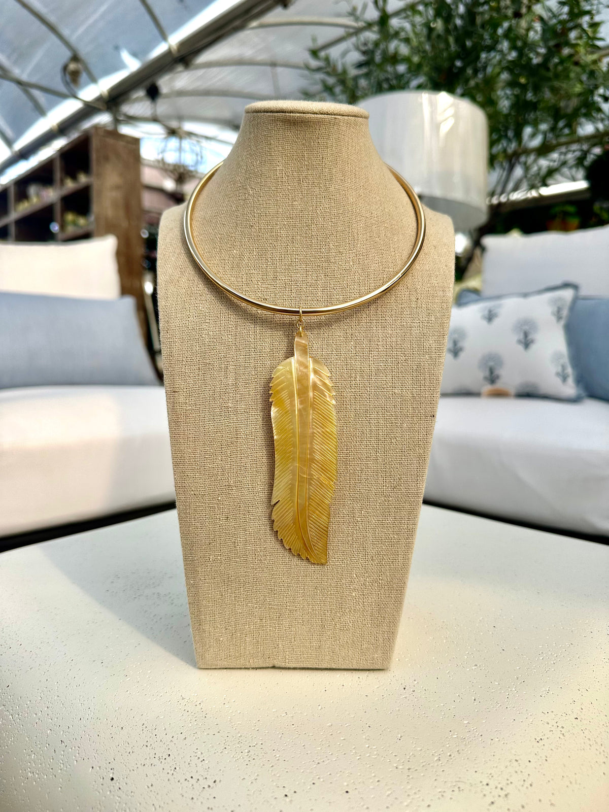 CARVED MOTHER OF PEARL FEATHER COLLAR