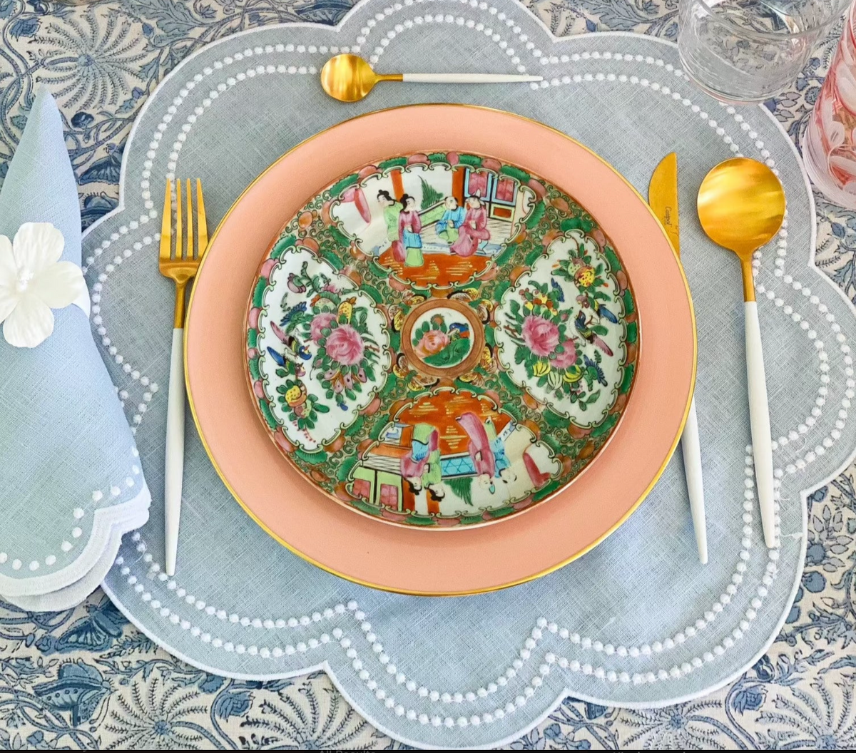 SKY BLUE DOUBLE DOT PLACEMAT SET/4