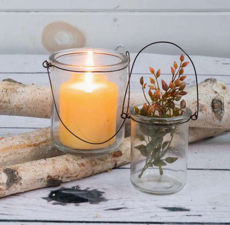 GLASS VASES WITH METAL HANDLE