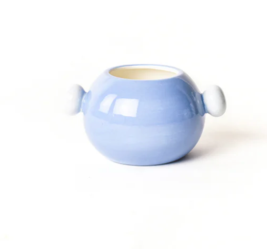 BLUE ROUND VASE WITH KNOB HANDLES