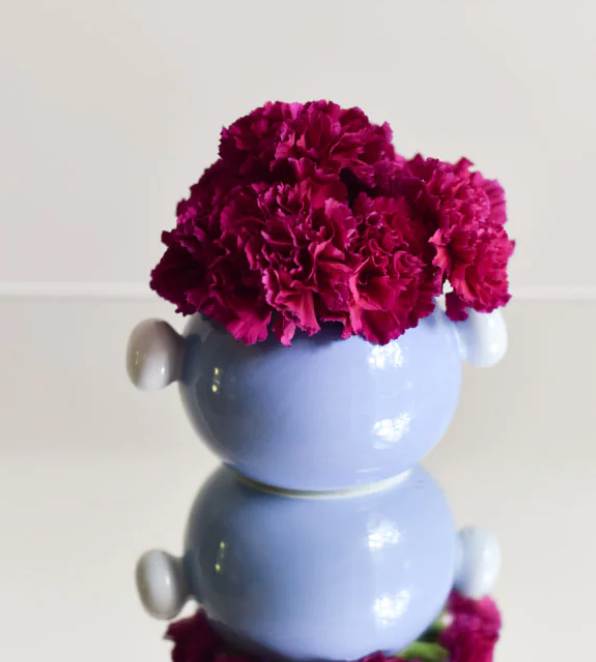 BLUE ROUND VASE WITH KNOB HANDLES
