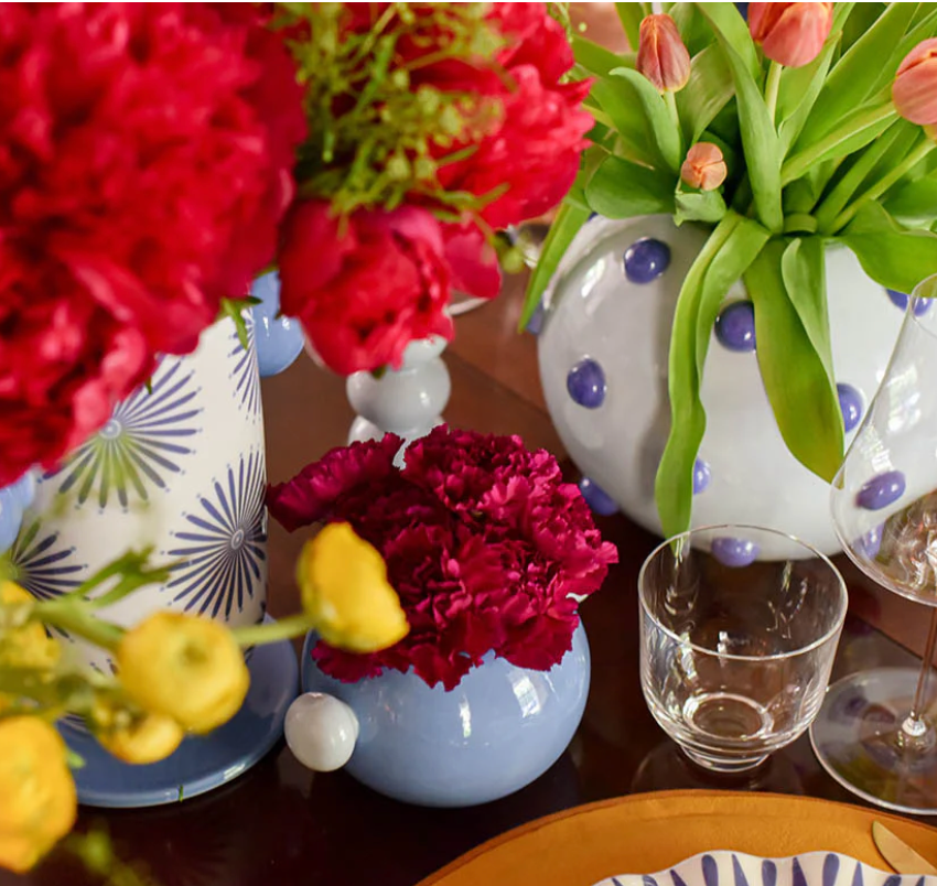 BLUE ROUND VASE WITH KNOB HANDLES