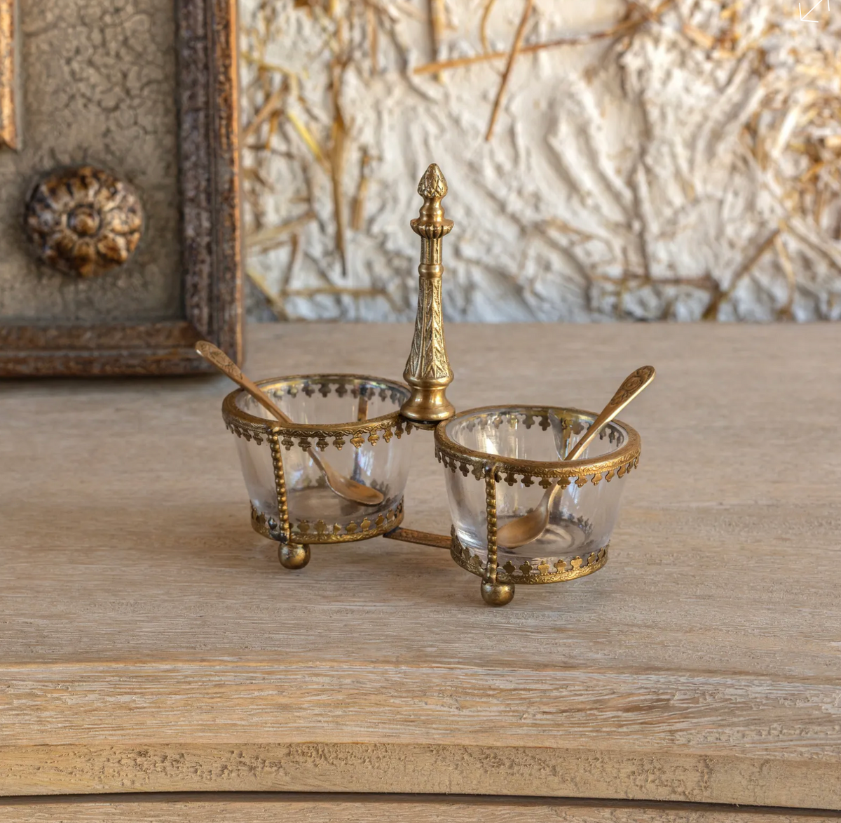 VINTAGE SALT CELLAR W/ SPOONS
