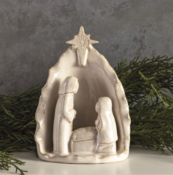 WHITE STONEWARE NATIVITY SCENE
