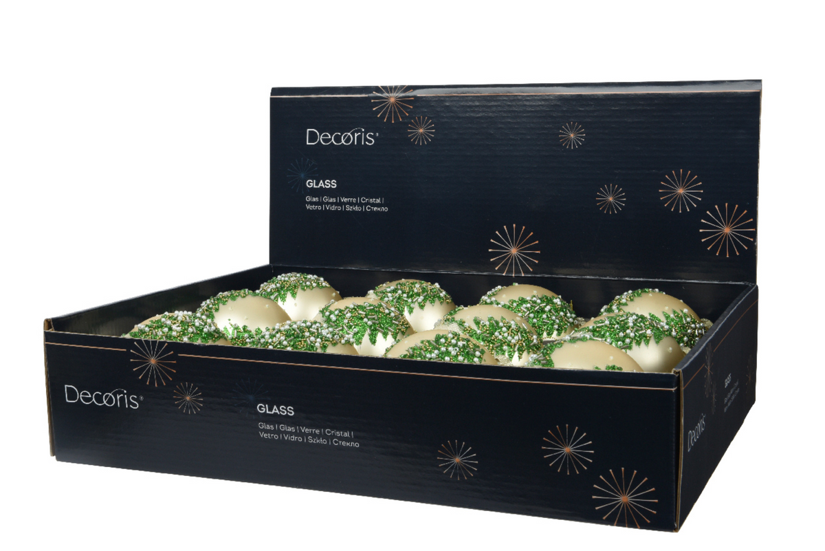 BAUBLE GLASS ORNAMENT SET FEATURING TREE, BEADS, AND PEARLS (SET OF 12)