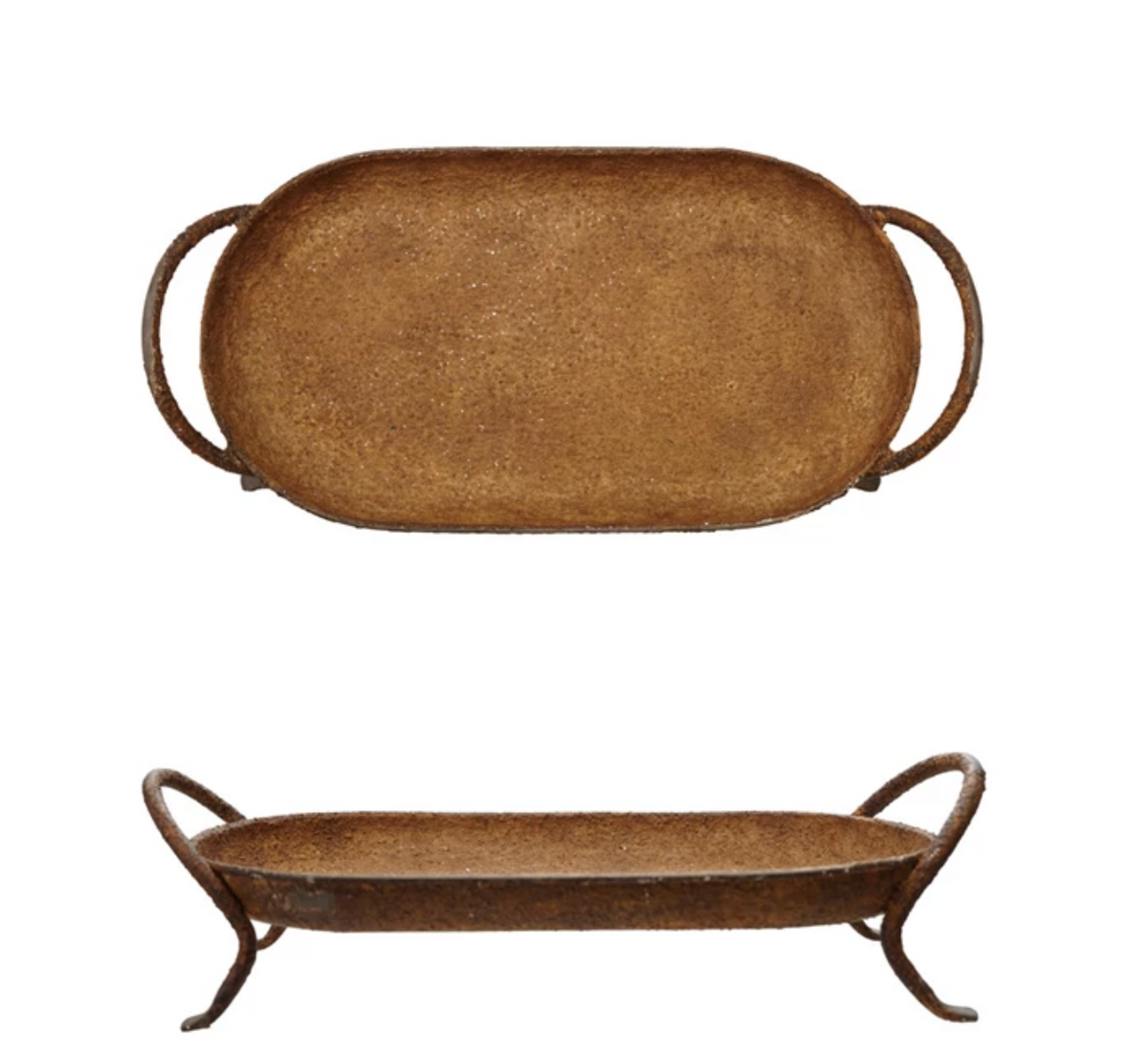 METAL FOOTED TRAY-RUST FINISHED