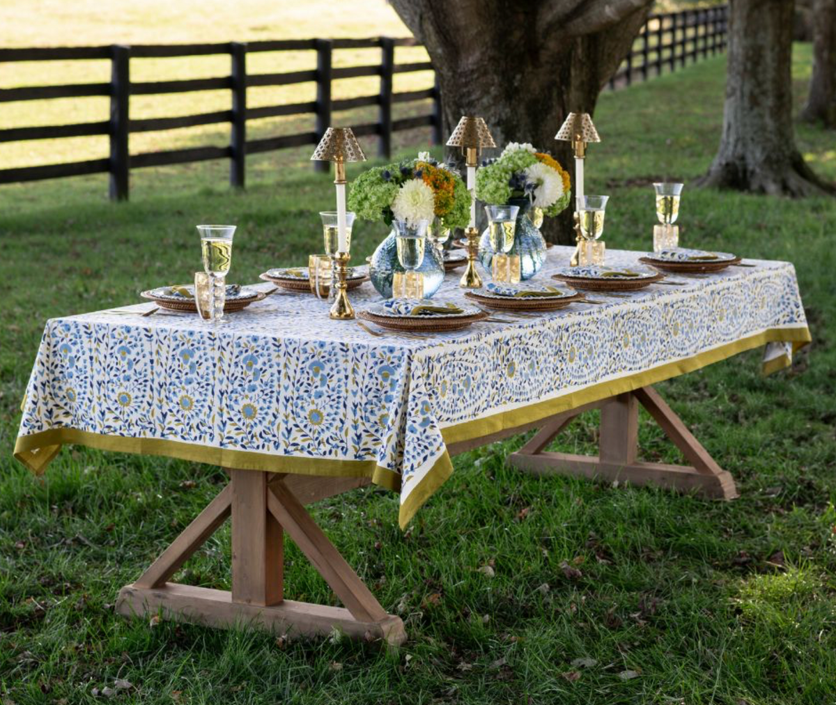 STARFLOWER BLUE & OCHRE TABLECLOTH