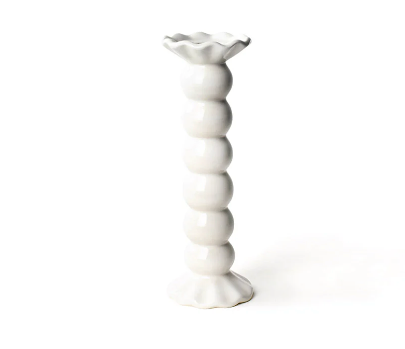WHITE RUFFLE KNOBBED CANDLE HOLDER