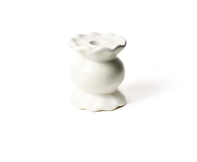 WHITE RUFFLE KNOBBED CANDLE HOLDER