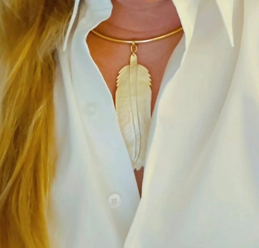 CARVED MOTHER OF PEARL FEATHER COLLAR