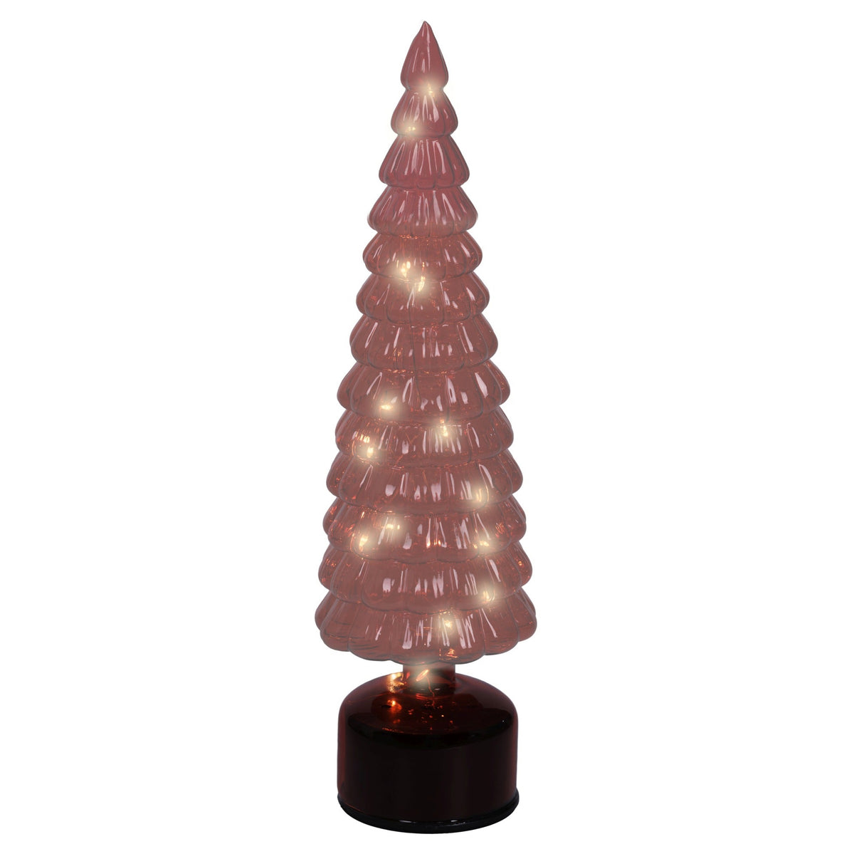 Decorative pink Christmas tree with lights on a white background