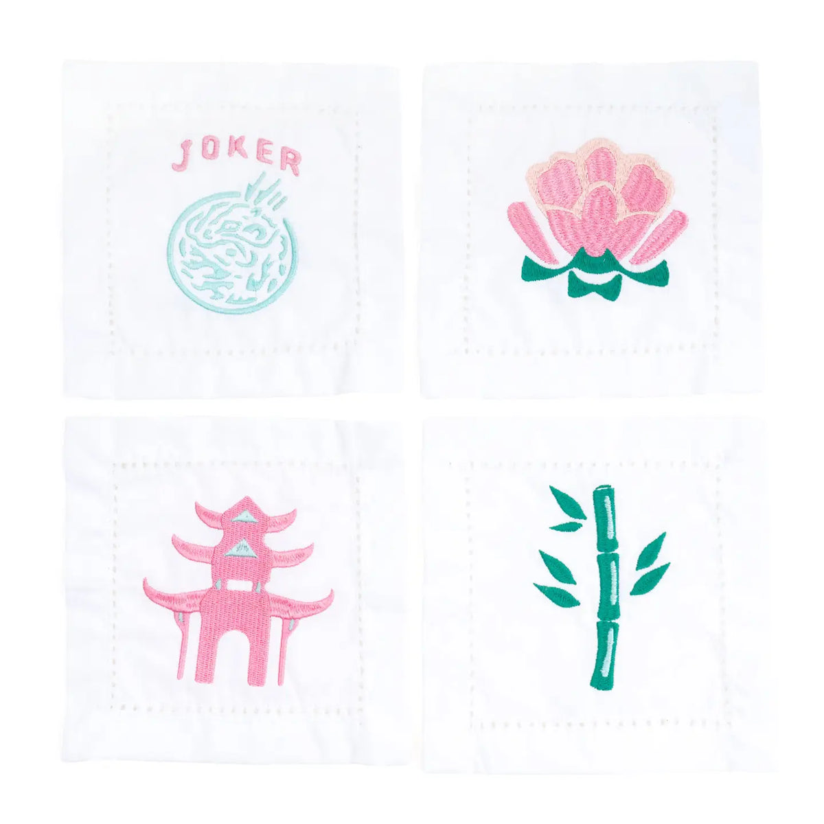 MAHJONG EMBROIDERED COCKTAIL NAPKIN SET