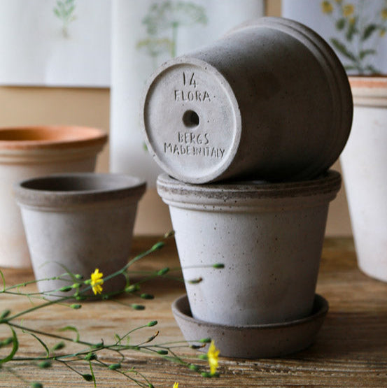 FLORA GRAY POT & SAUCER