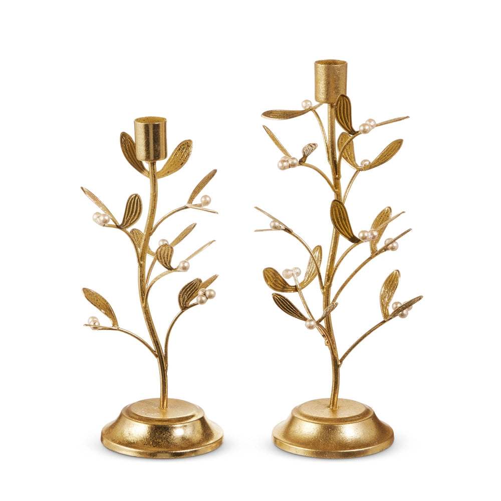 Gold Mistletoe Candlestick