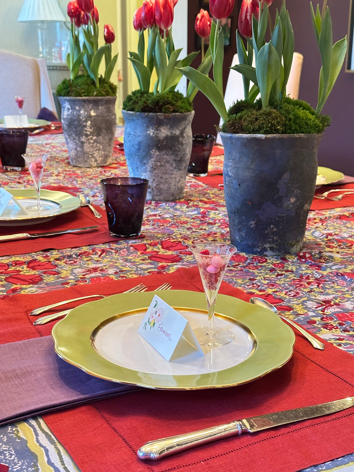 JARDIN RED & GREY TABLECLOTH