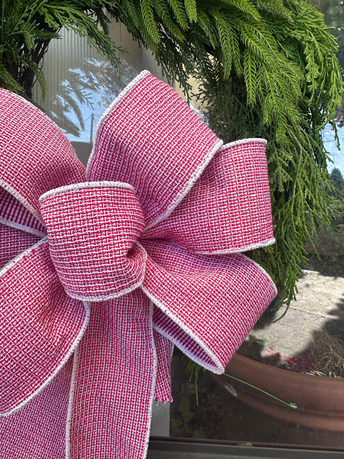 HAND-TIED RED & WHITE PLAID BOW