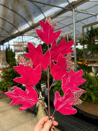 26" FUSCHIA VELVET LEAF SPRAY