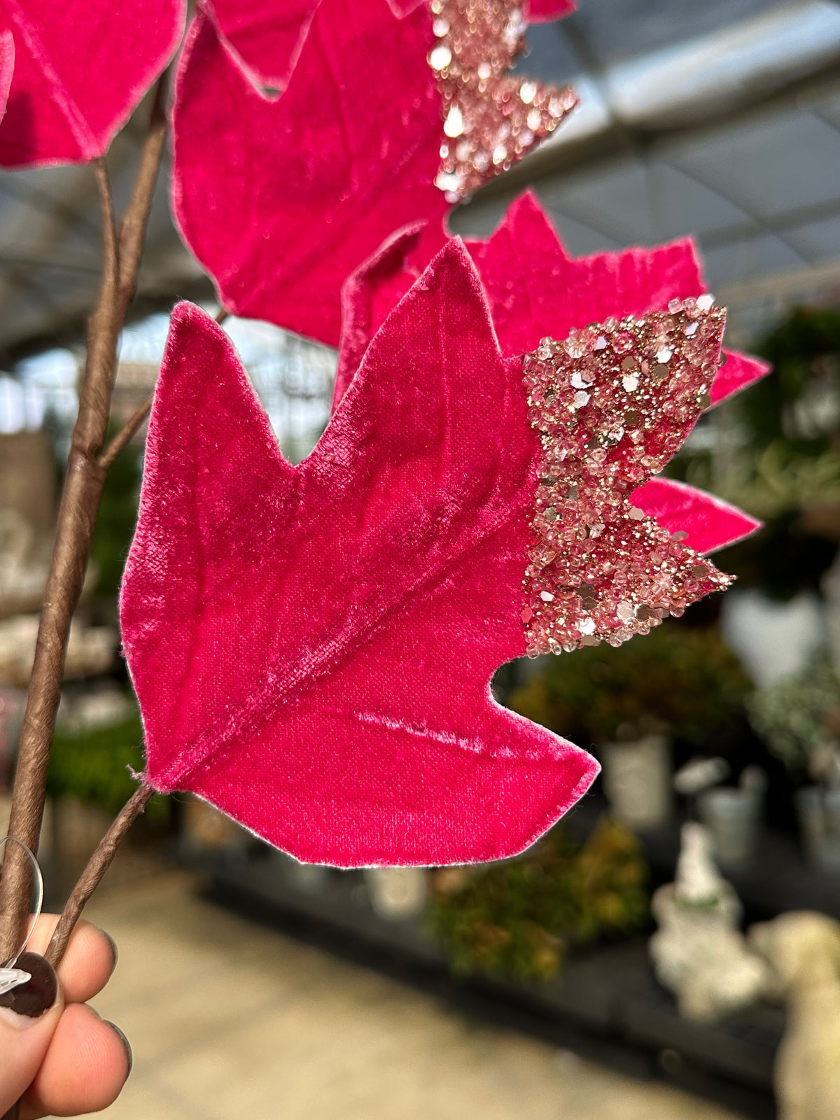 26" FUSCHIA VELVET LEAF SPRAY