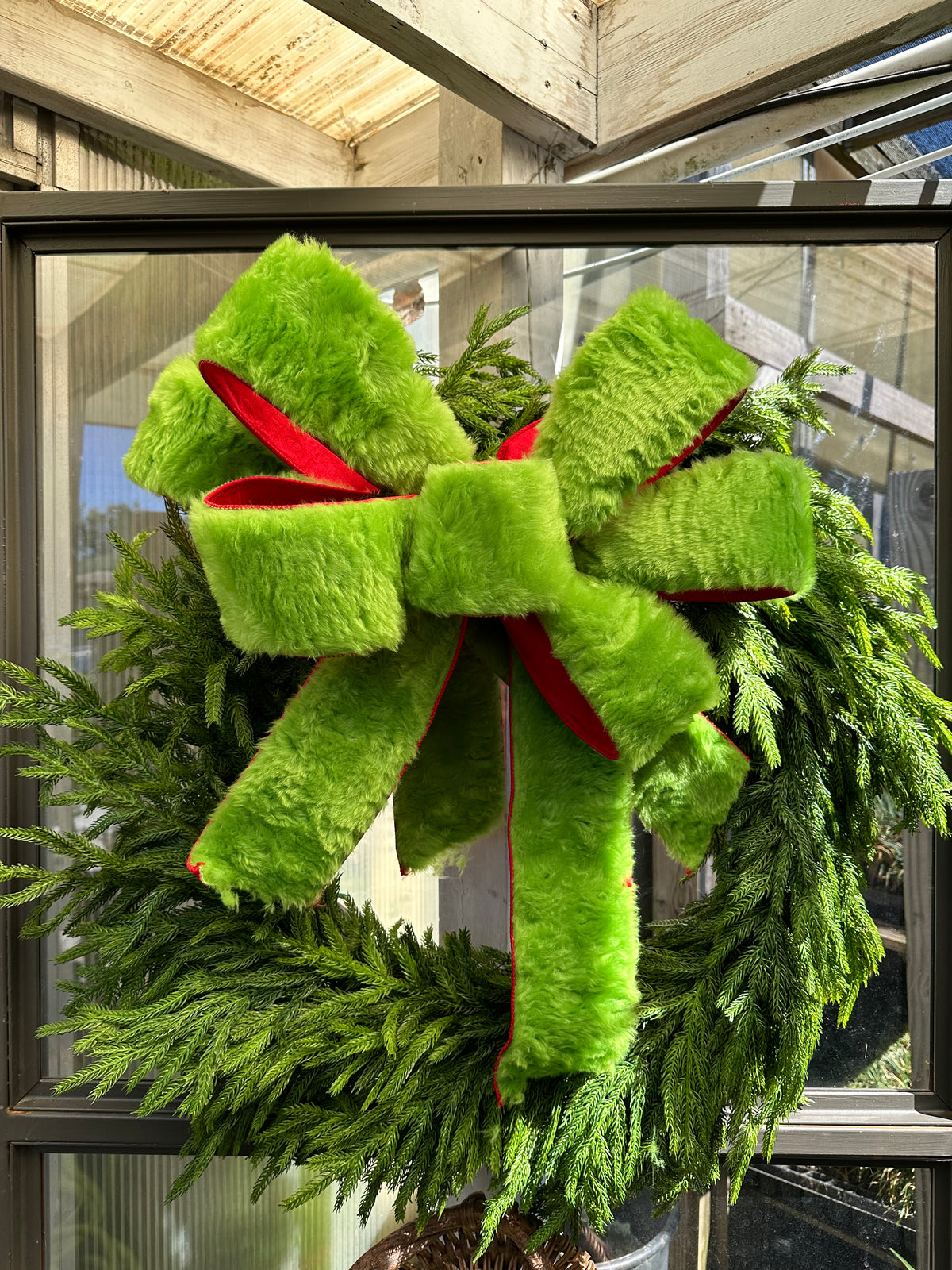 HANDMADE GRINCH FUR BOW