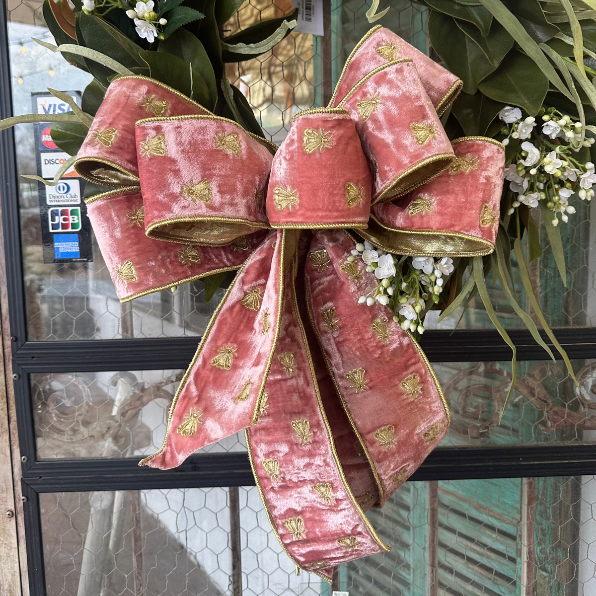 VELVET PINK & GOLD BEE BOW