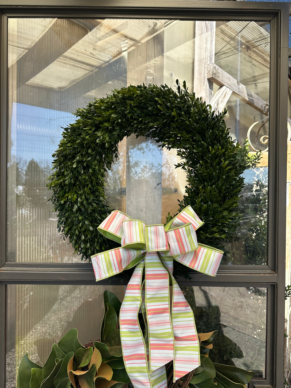 HAND-TIED PINK & GREEN STRIPE BOW