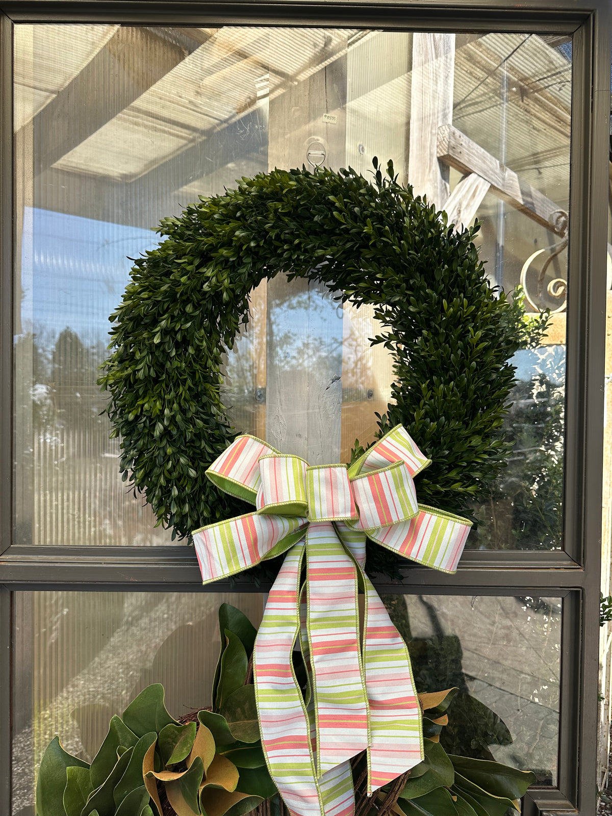 HAND-TIED PINK & GREEN STRIPE BOW