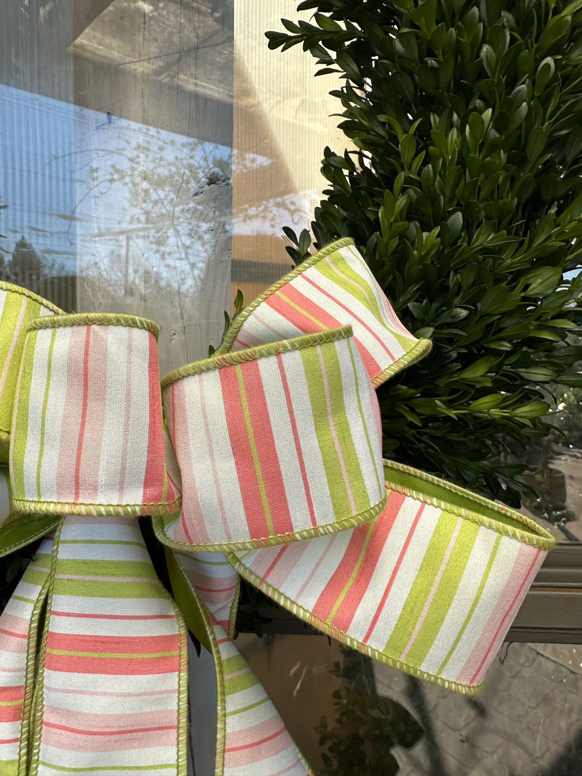 HAND-TIED PINK & GREEN STRIPE BOW