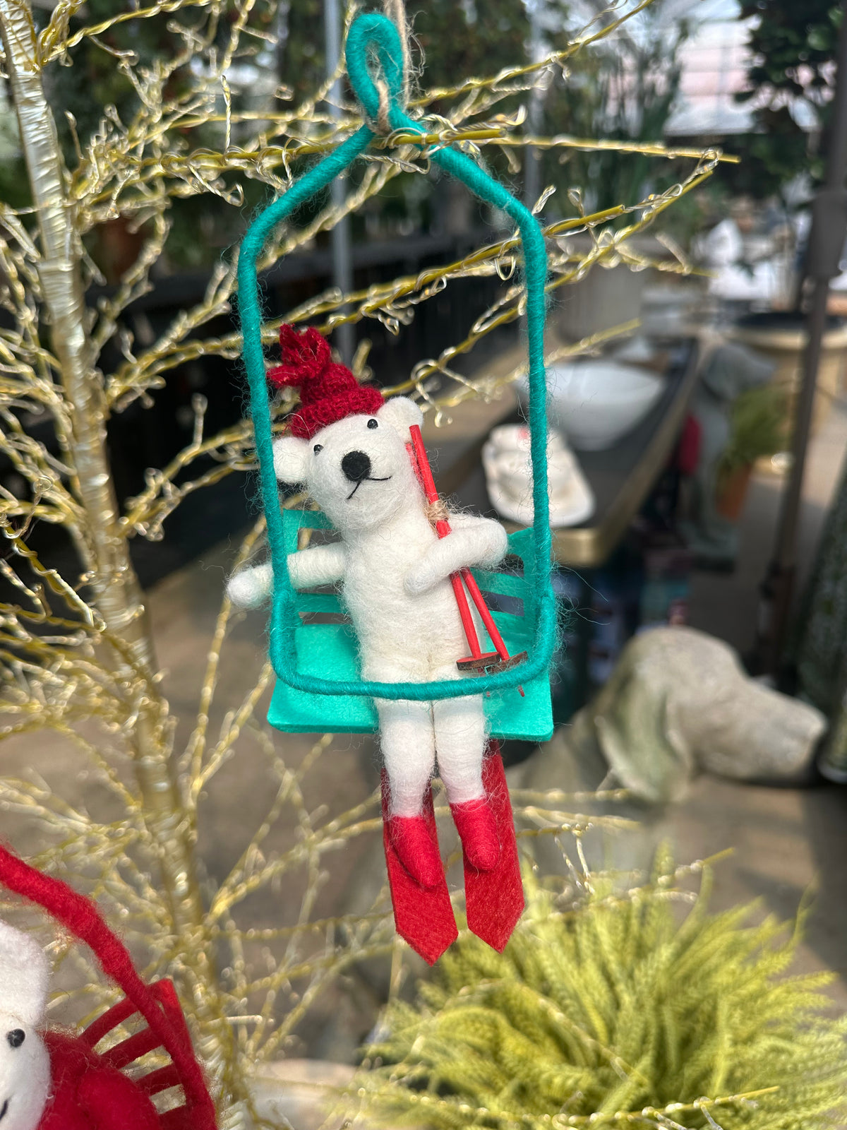 WOOL FELT ANIMALS ON SKI LIFTS-S/3