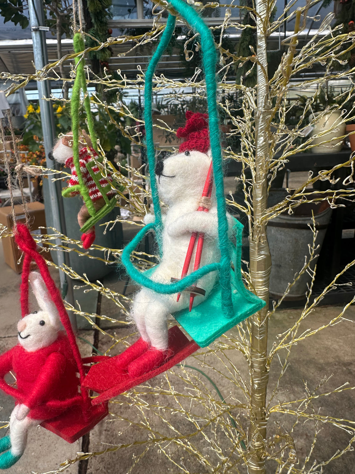 WOOL FELT ANIMALS ON SKI LIFTS-S/3