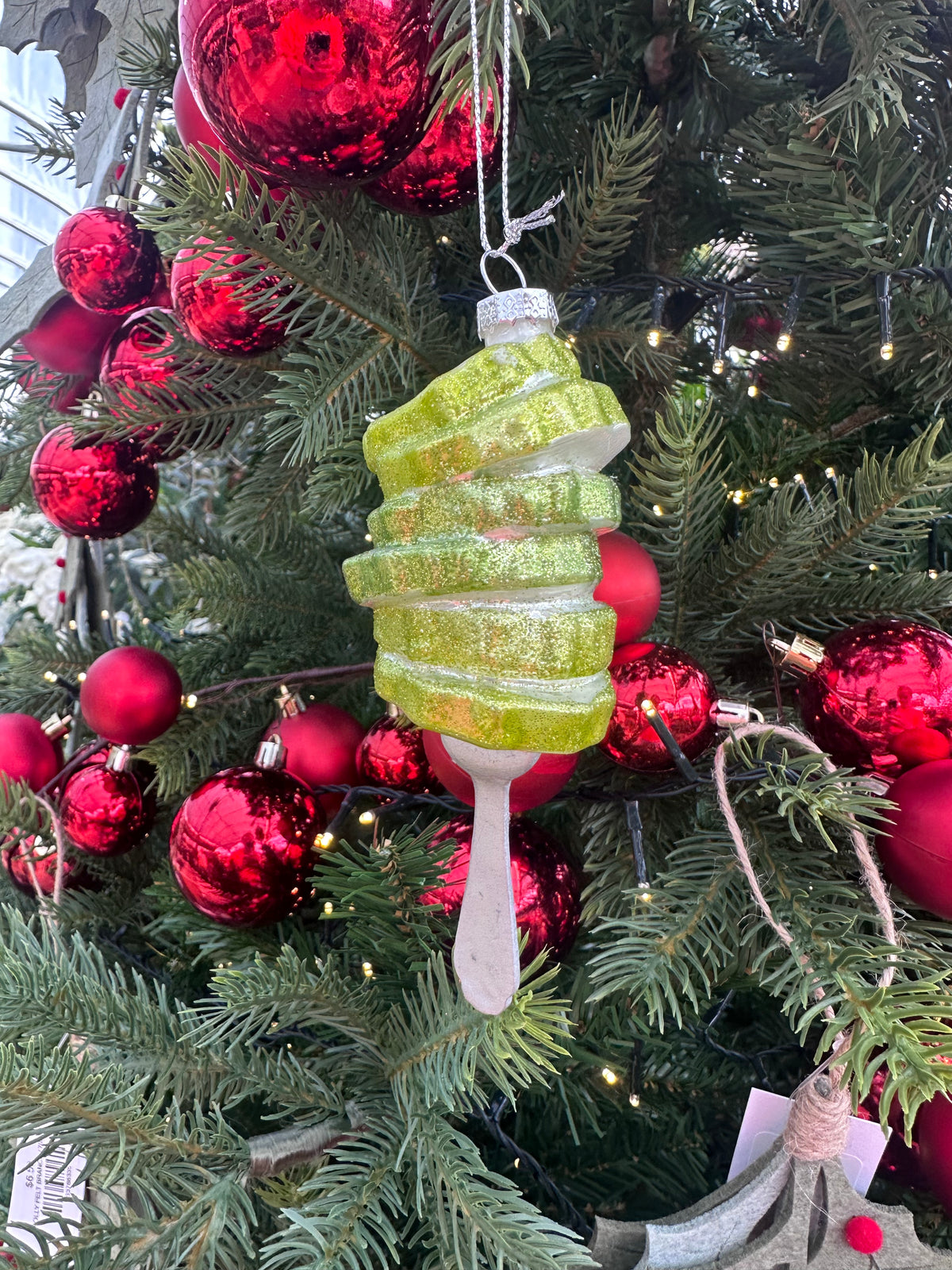GLASS PICKLES ON FORK ORNAMENT