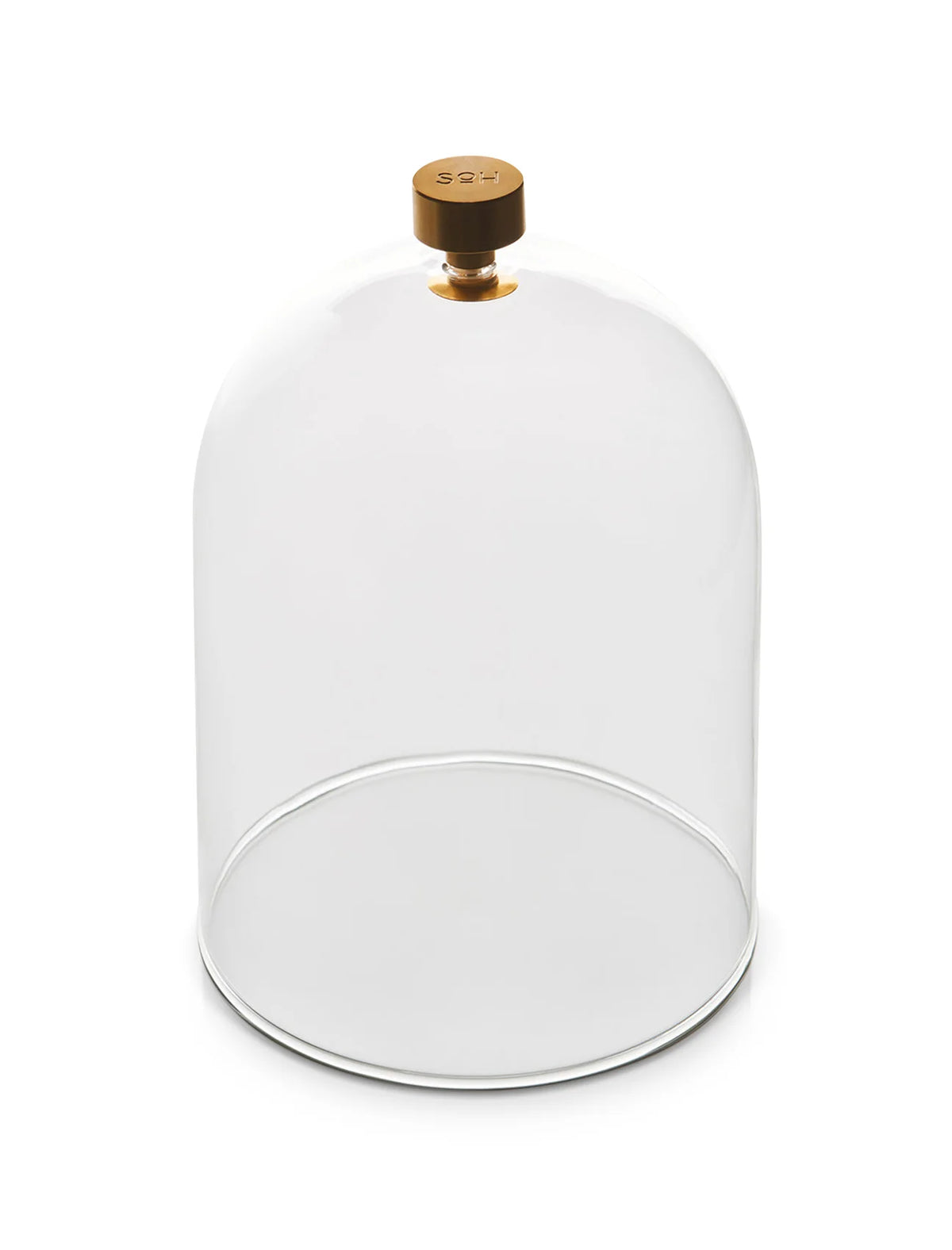 GLASS CLOCHE WITH BRASS HANDLE