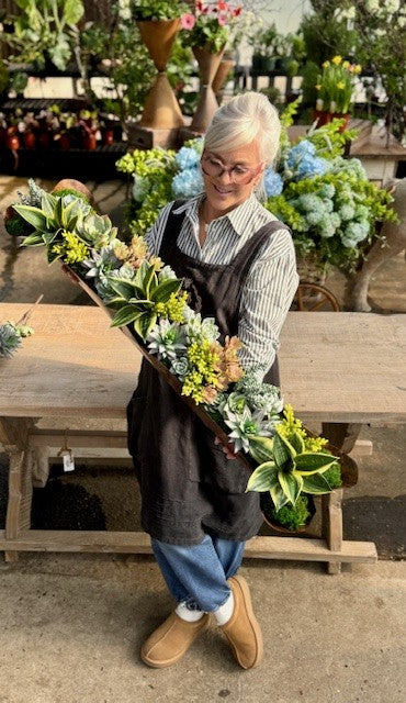 LONG COPPER TROUGH FAUX SUCCULENT ARRANGEMENT