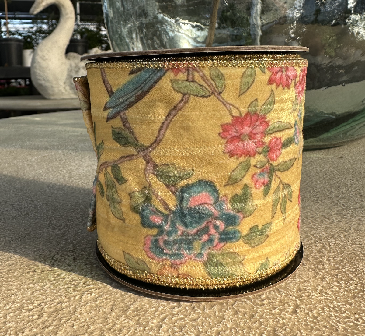 SATIN FLORAL & BIRD RIBBON