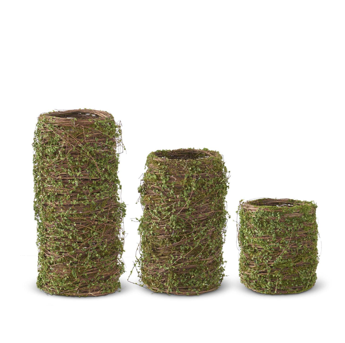 SET OF 3 TWIG & MOSS POTS