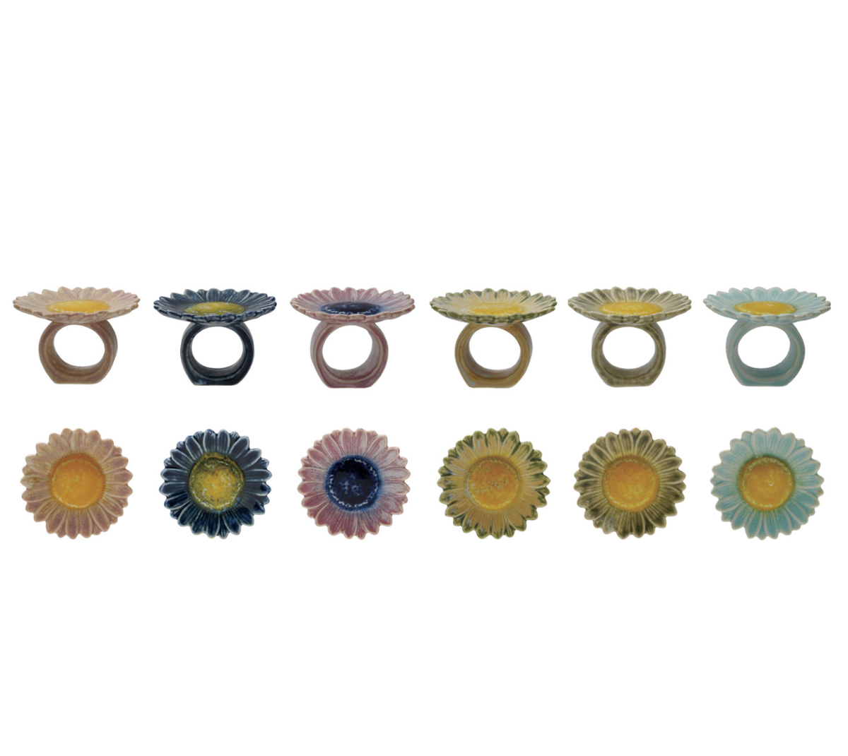 STONEWARE FLOWER NAPKIN RING SET