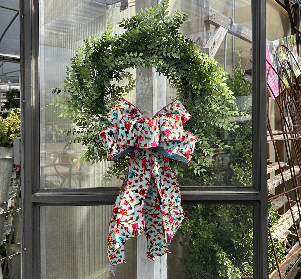 HAND-TIED FLORAL VELVET BOW