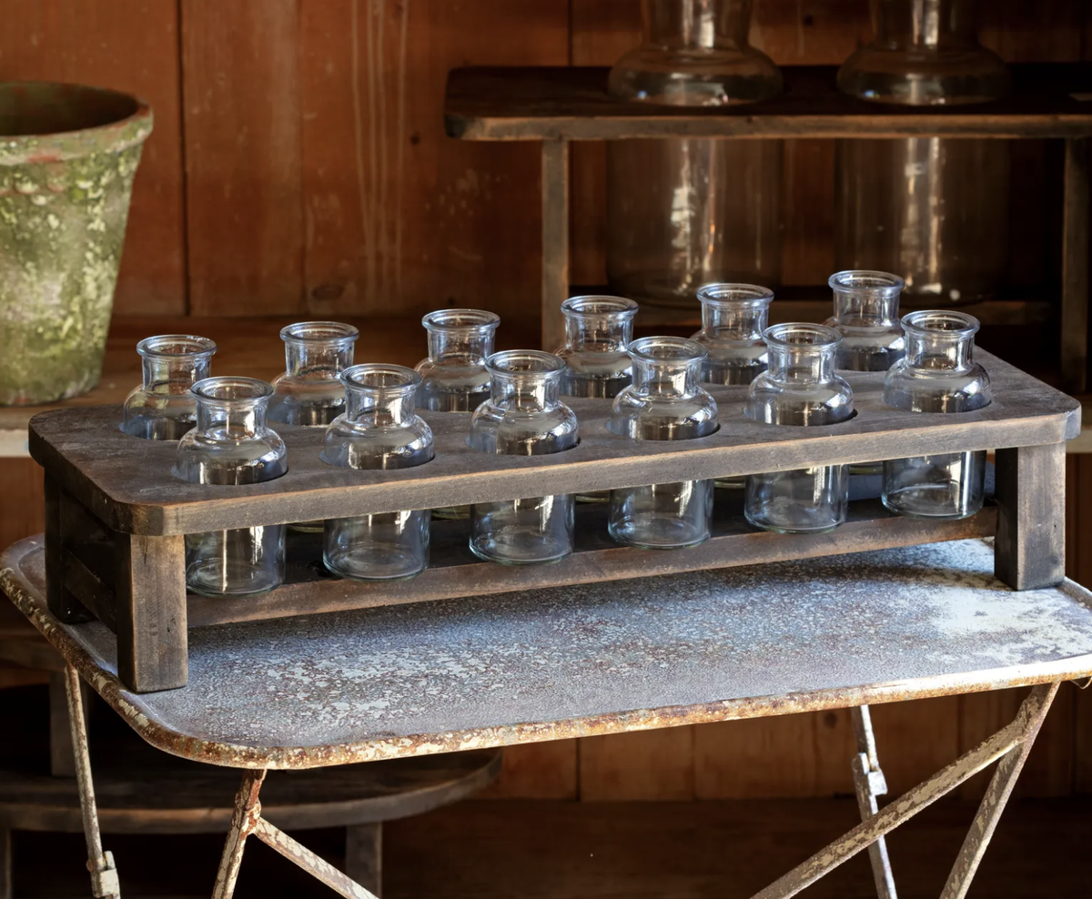 Wooden Flower Stand w/ 12 Bottles