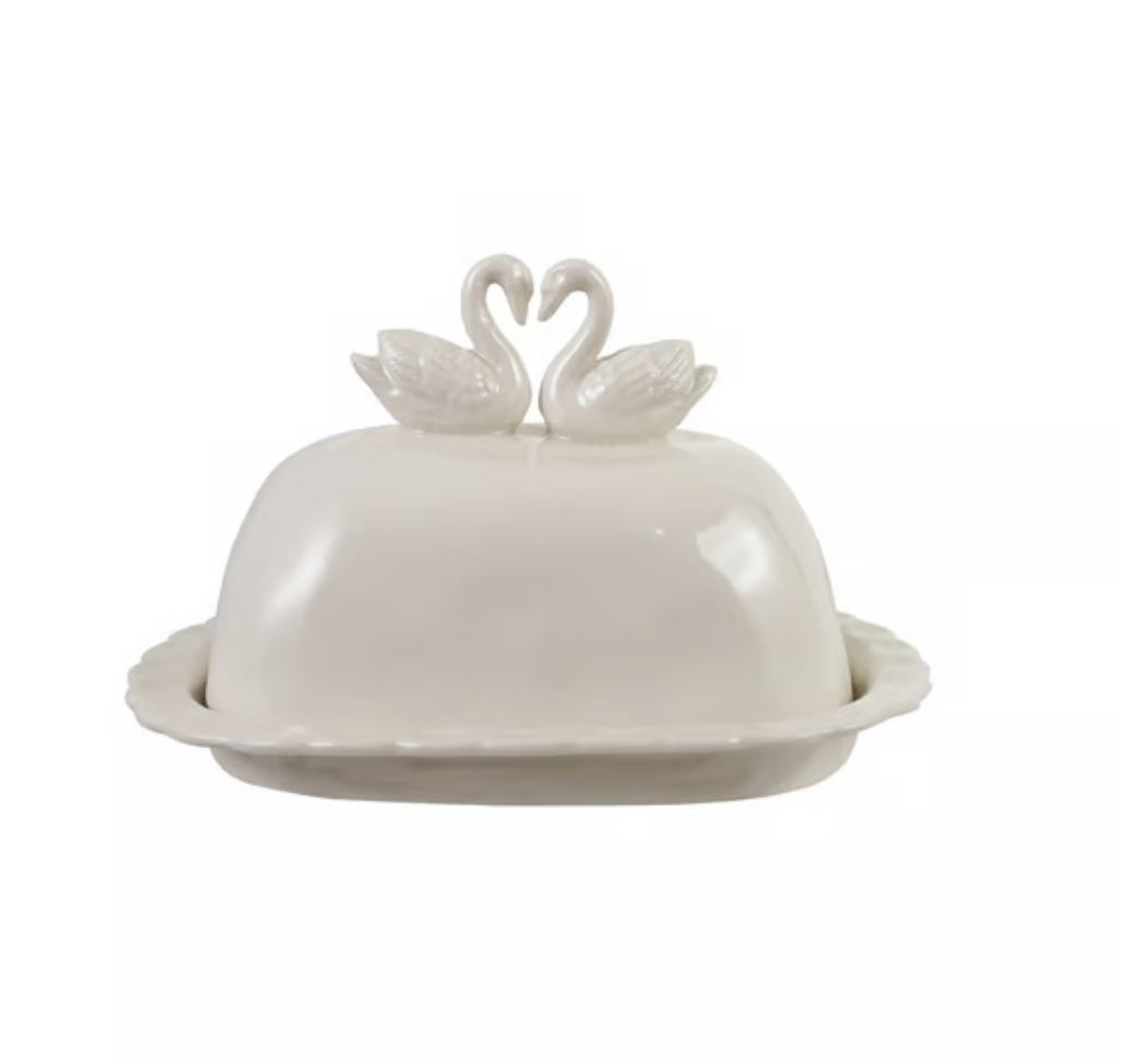 Stoneware Swan Butter Dish