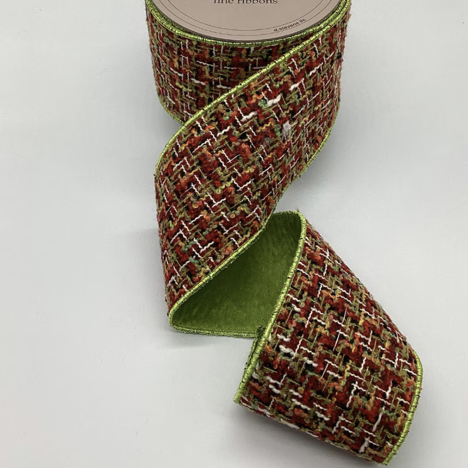 4" x 10Yds Lime & Burgundy Boucle
