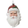 A classic Christmas ornament shaped like a Santa Claus face, featuring a textured white beard and hat with red and green glitter accents, shown against a plain white background.