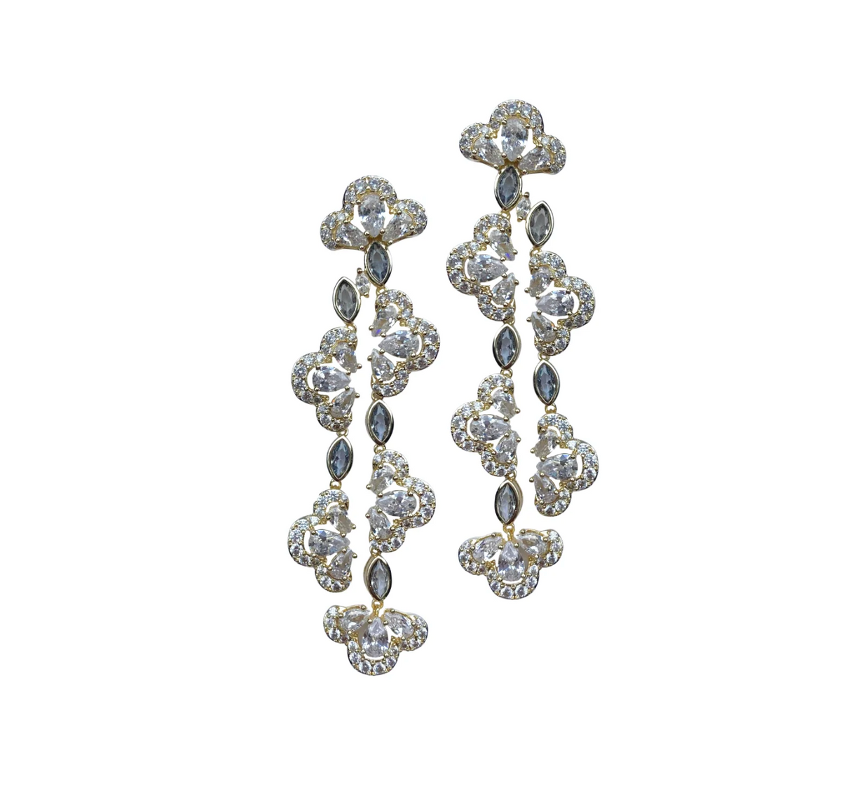 ABSTRACT QUATREFOIL LONDON BLUE & EMBELLISHED DROP EARRINGS