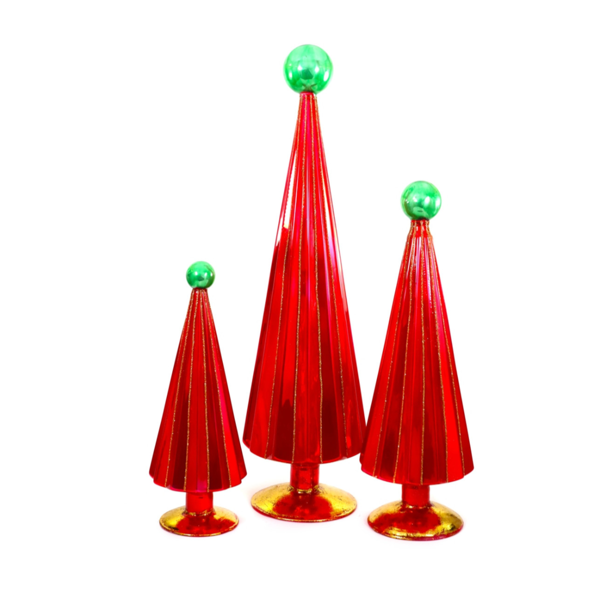 SET OF 3 PLEATED GLASS TREES RED/GREEN