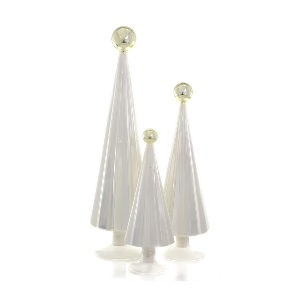 SET OF 3 PLEATED GLASS TREES IVORY/PEARL