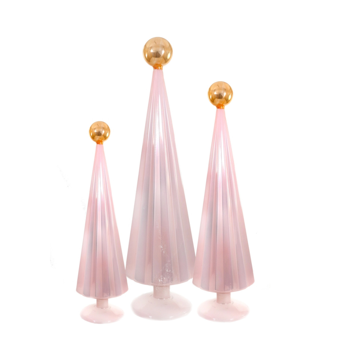 SET OF 3 PLEATED GLASS TREES LIGHT PINK/GOLD