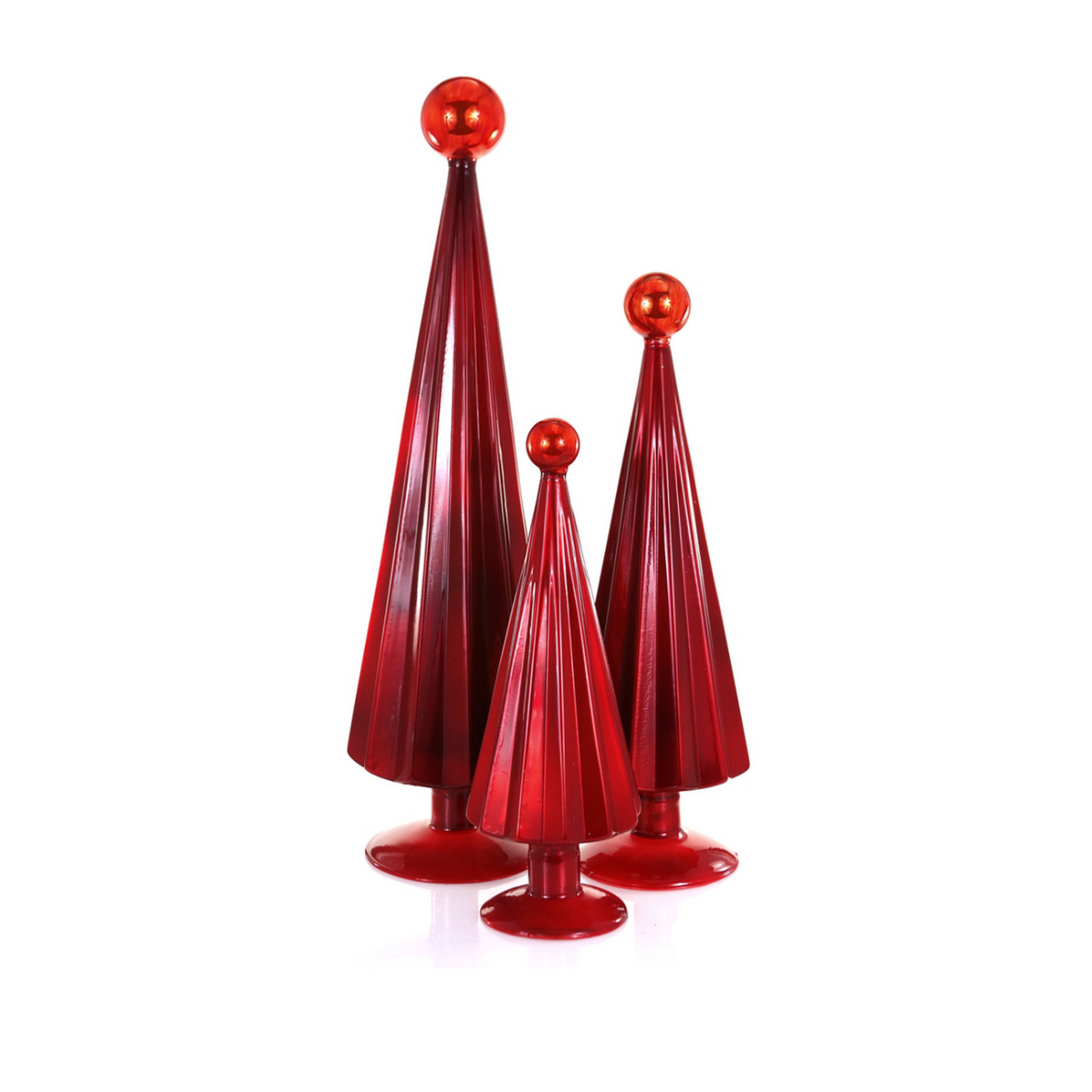 SET OF 3 PLEATED GLASS TREES CRIMSON/RED