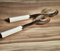 VARIEGATED HORN WITH BONE SALAD SERVERS