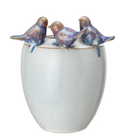 STONEWARE VASE WITH BLUE BIRDS