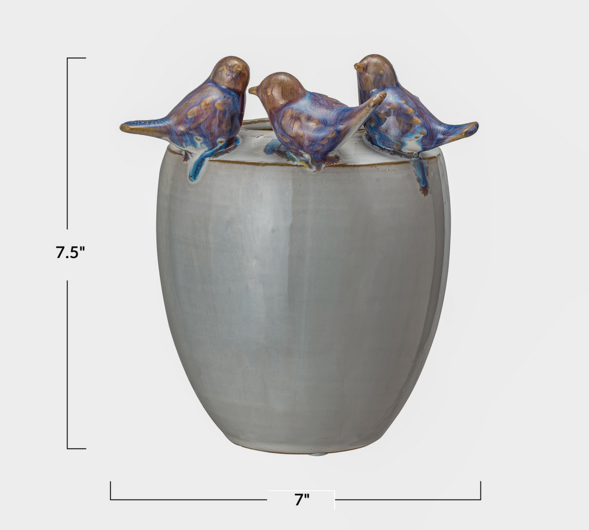 STONEWARE VASE WITH BLUE BIRDS